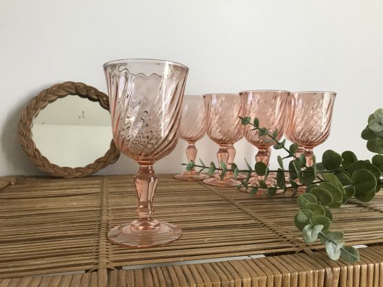 Set de 6 Verres à eau en verre Rose LUMINARC modèle Rosaline (16cm hauteur)
