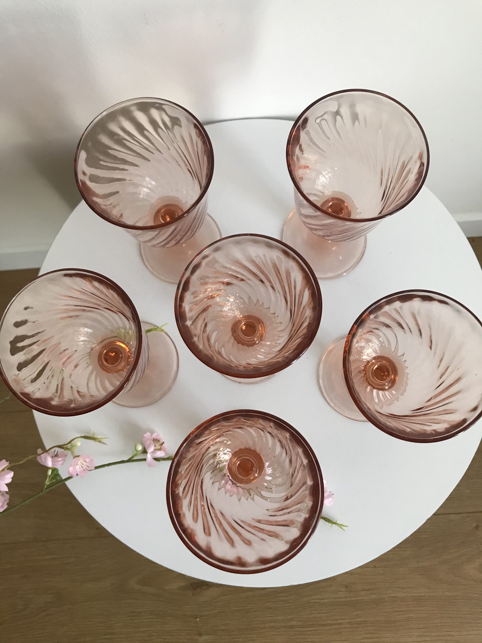 4 Anciens Verres à Pied Rosaline - Arcoroc Luminarc H 10 cm - Vintage French Fin