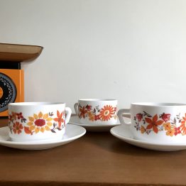 Set de 3 tasses et et leur sous-tasse ARCOPAL modèle FLORE