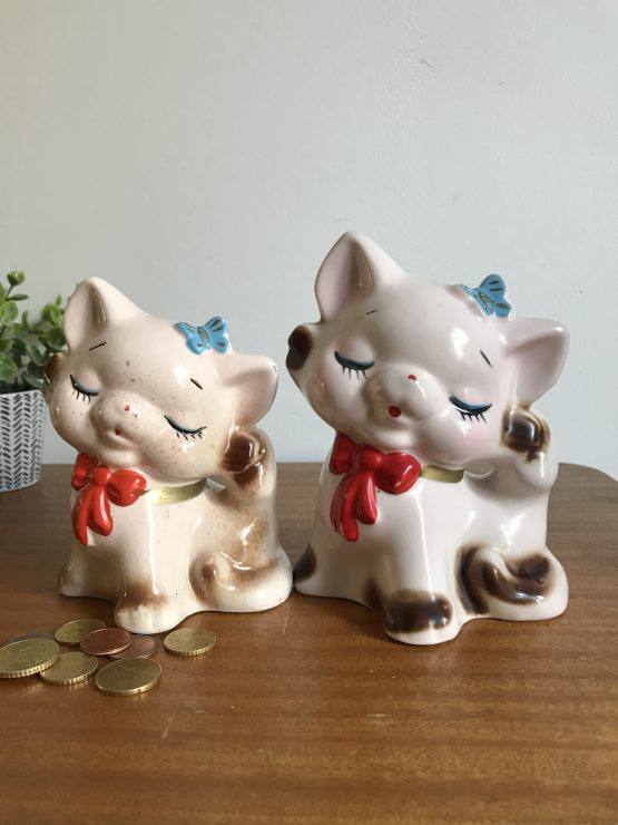 Duo de Tirelires chatons en céramique vintage
