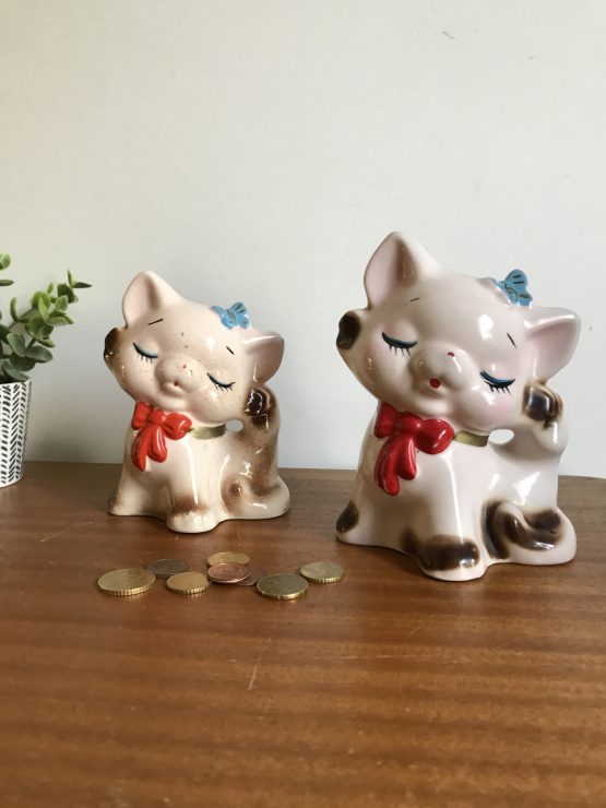 Duo de Tirelires chatons en céramique vintage