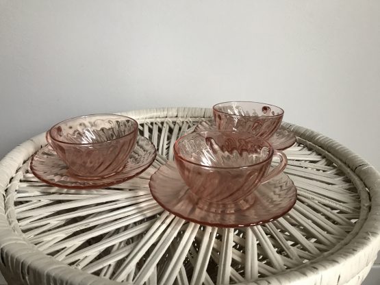 Set de 3 tasses à thé/café en verre rose Rosaline