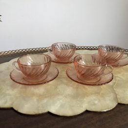 SET DE 4 petites TASSES À CAFÉ EN VERRE ROSE ROSALINE