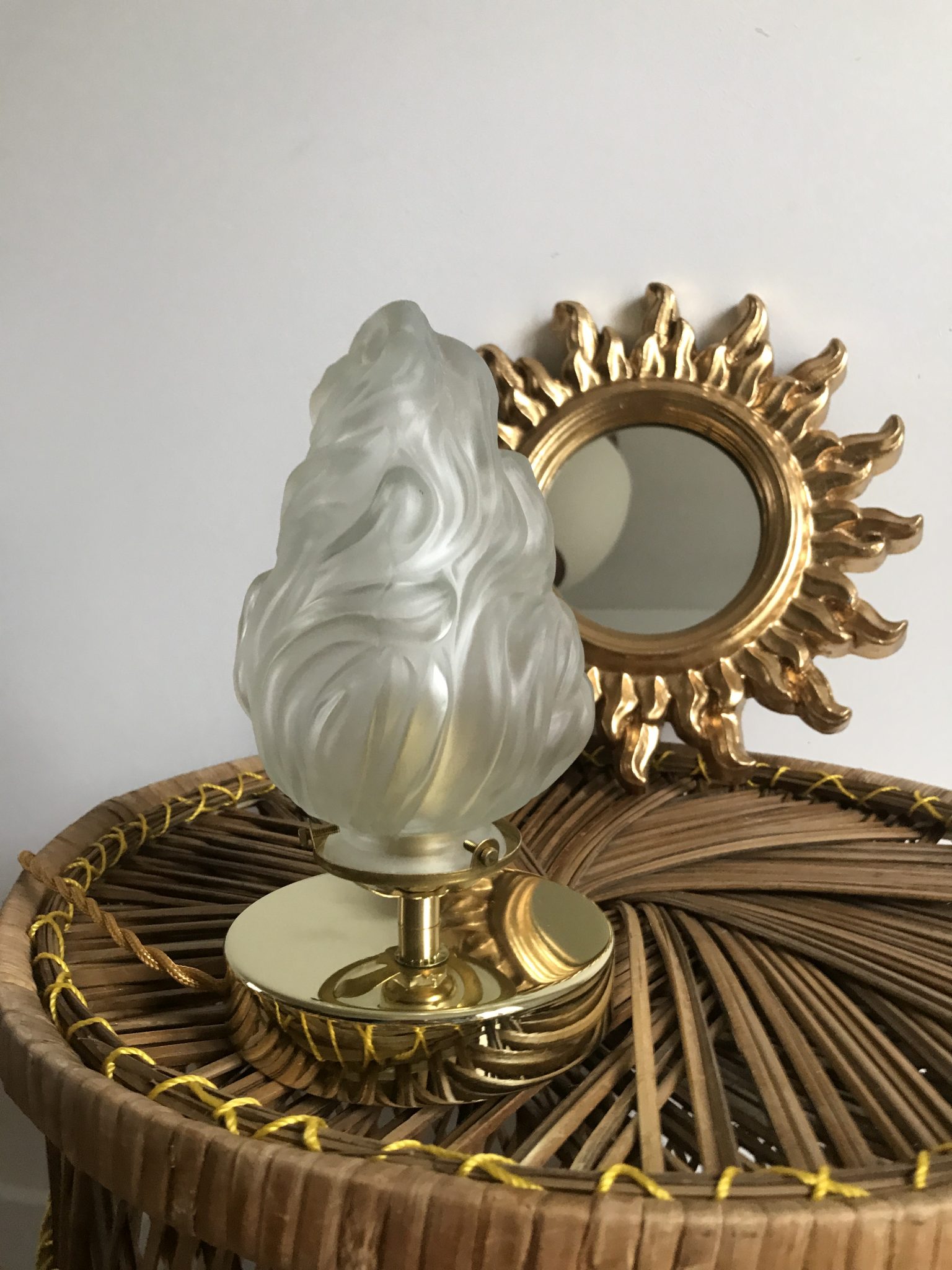 Applique Flambeau Ancienne – Laiton Et Verre – Style Néo-classique / Art Déco