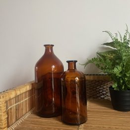 Lot de 2 flacons en verre ambré vintage de laboratoire