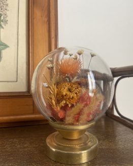 Fleurs séchées sous une boule globe en verre