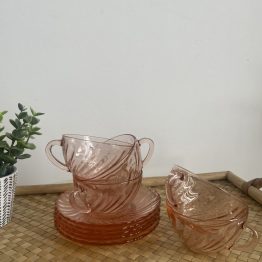 Set de 5 Tasses et sous tasses Rosaline par Arcoroc france (8.5 diam)