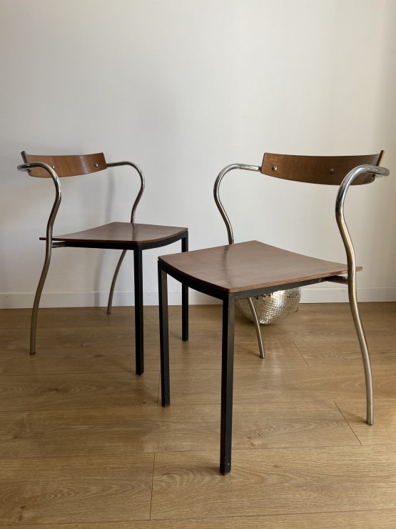 Paire de chaises design en bois et métal modèle « RIO » par Pascal Mourgue