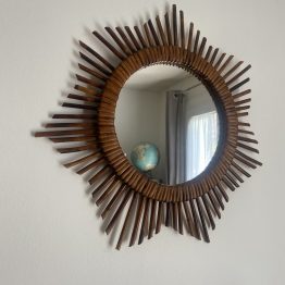 Miroir soleil en rotin vintage