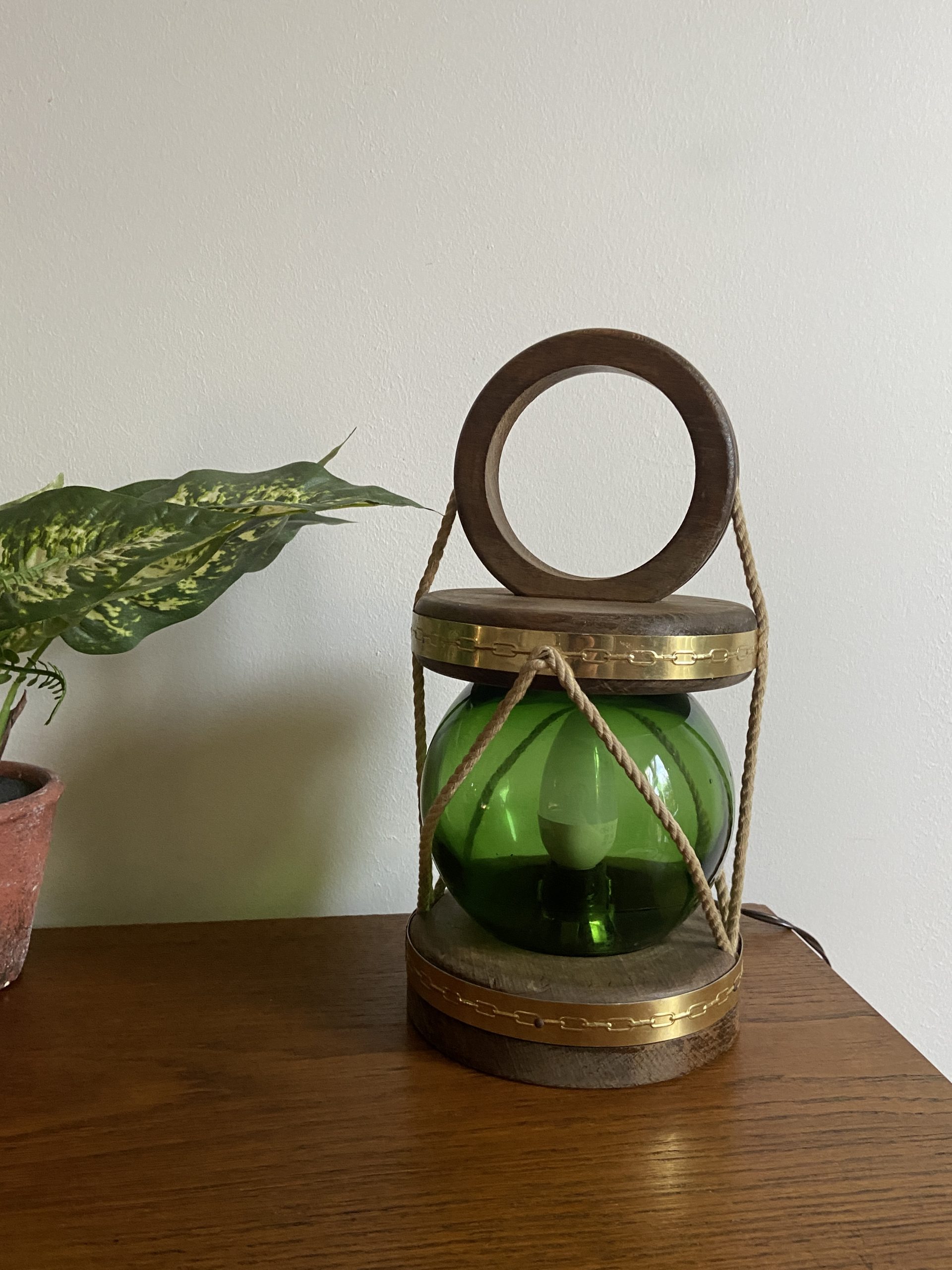 boule de pécheur verte, globe vert, lampe boule de pecheur, lampe de pecheur, lanterne vintage