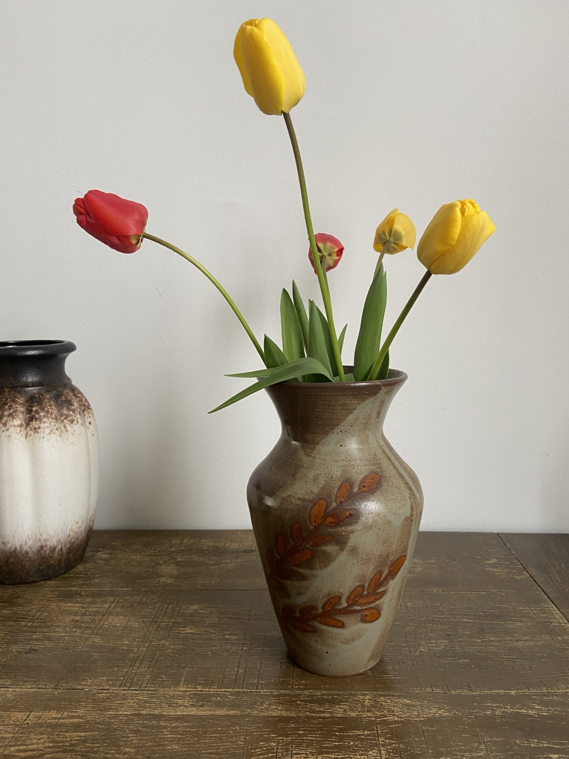 Vase céramique vintage décor végétal