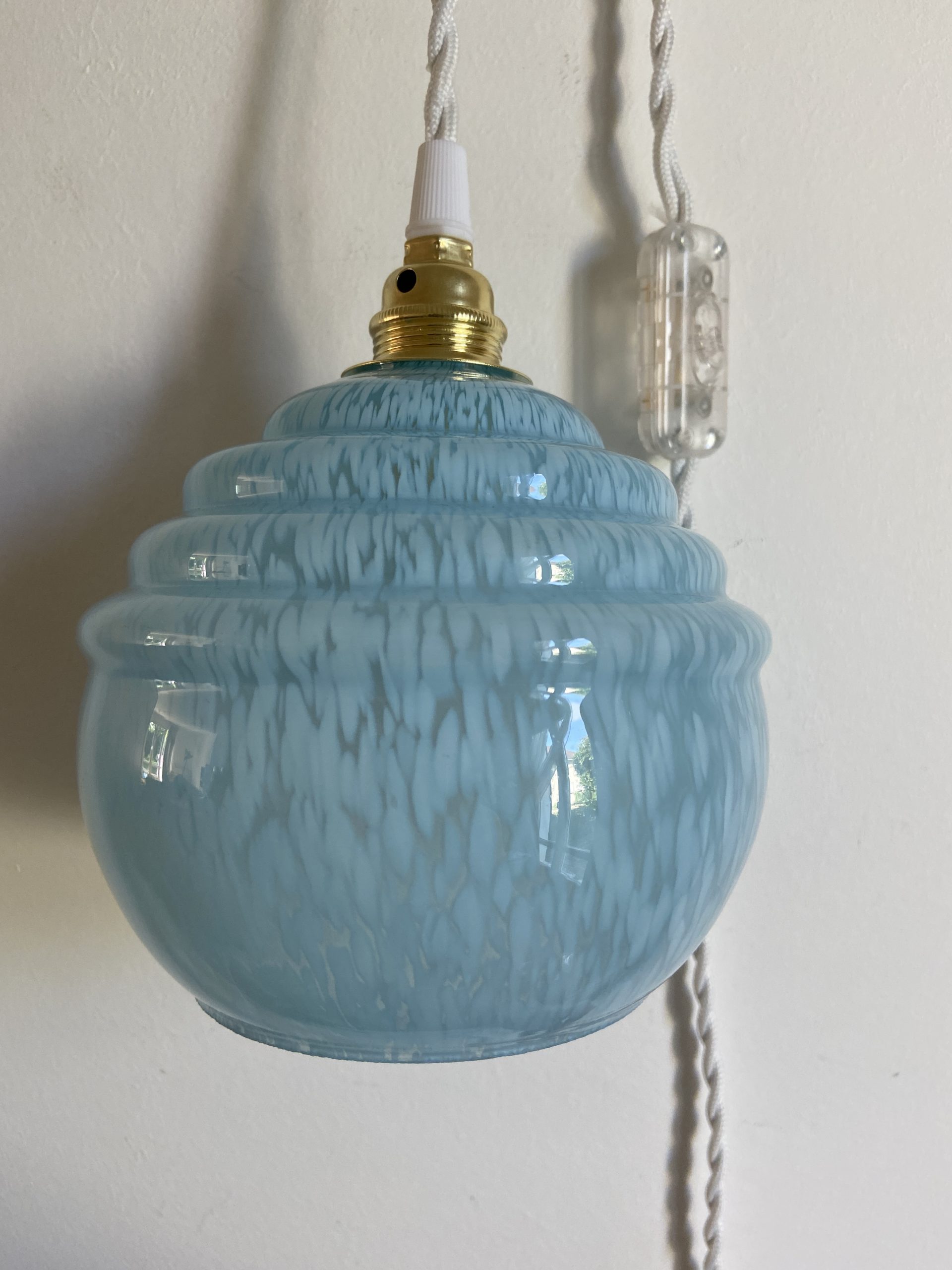 LAMPE BALADEUSE GLOBE EN VERRE DE CLICHY bleu