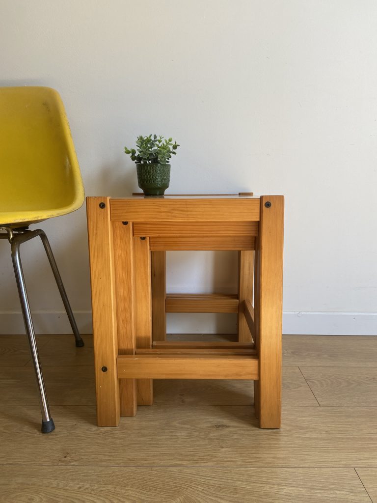 Trio De Tables Gigognes En Marbre Clair – Vintage Années 70, Très Bon état