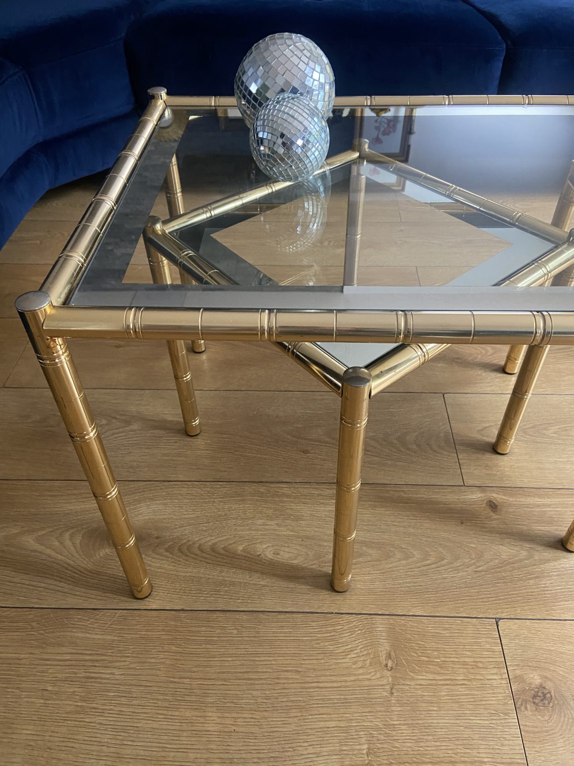 Chariot à Café / Bar Roulant Vintage Bambou Doré - Miroir Style Régence, Pliant