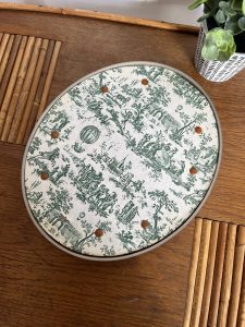 ANCIEN CADRE BOUQUET DE FLEURS EN TISSU VERRE BOMBÉ TRAVAIL