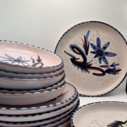 Set de 6 assiettes vintage plates en terre cuite emaillée décor floral style Vallauris