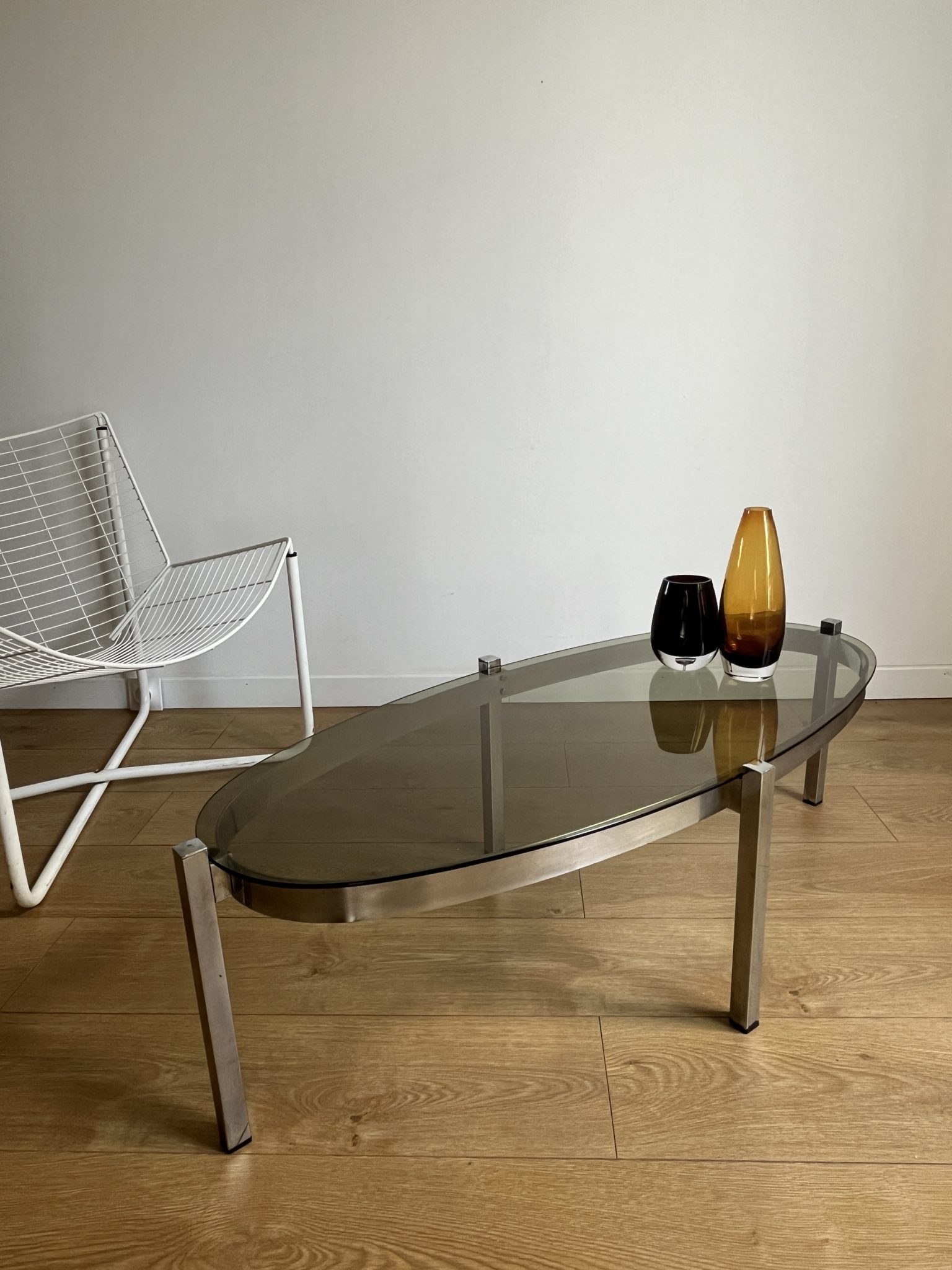 Table à manger - verre fumé - Table et quatre chaises vintage