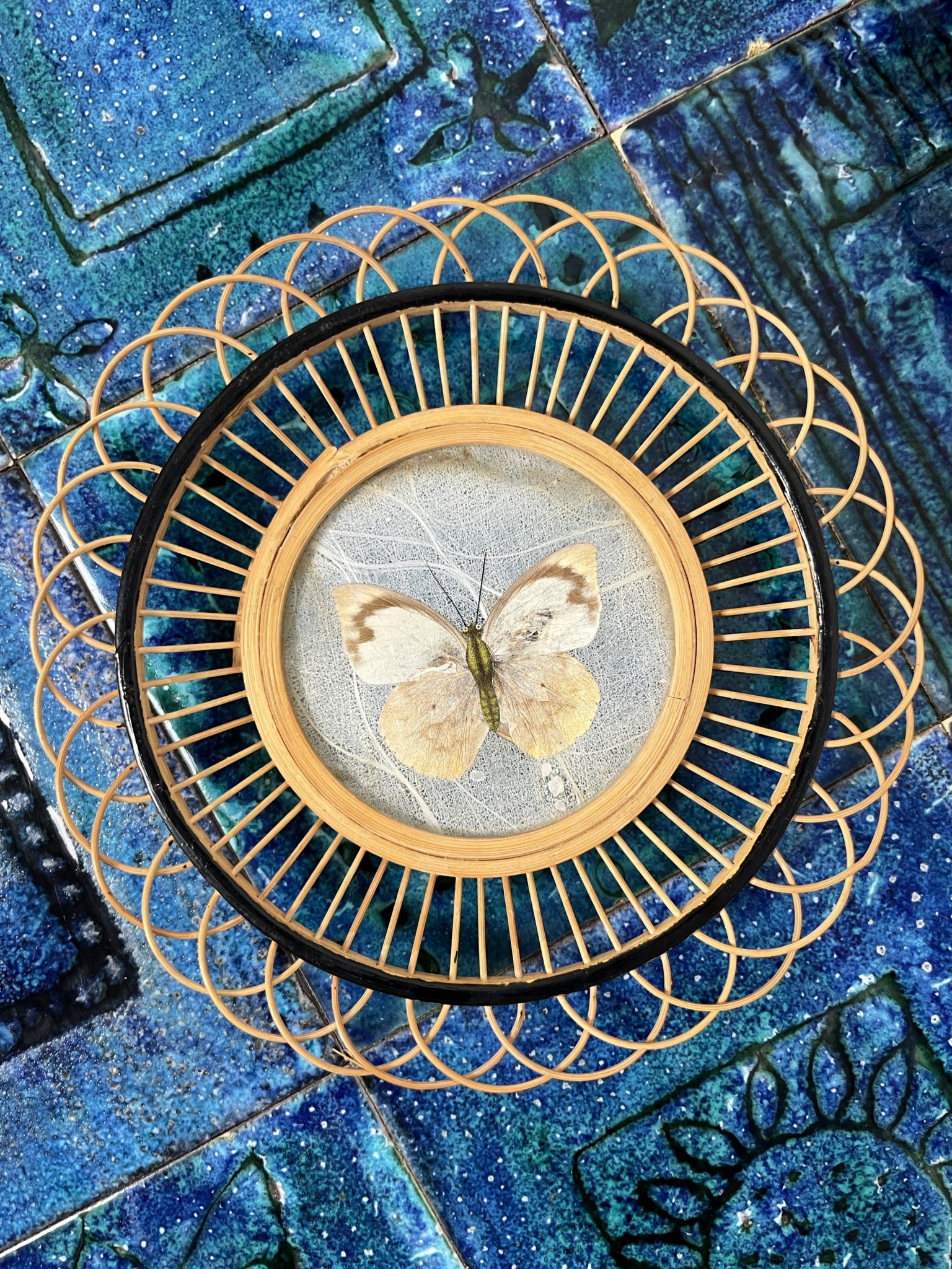 Lot De 6 Dessous De Verre Vintage - Rotin Et Papillon - Années 50-70