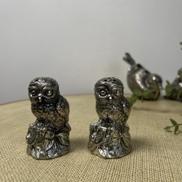 Set de salière et poivrier CHOUETTES en métal argenté